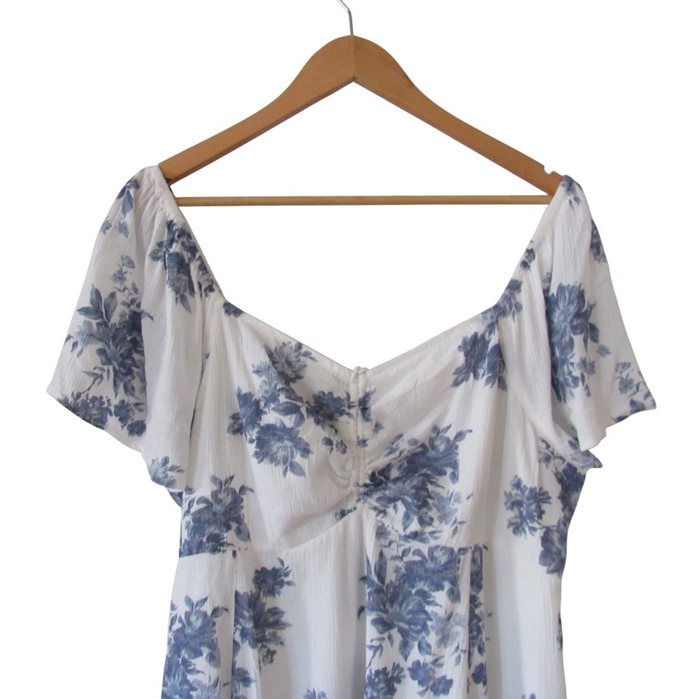 American Eagle Outfitters White Blue Floral Mini Dress XL Smocked Peasant Boho - Picture 6 of 11